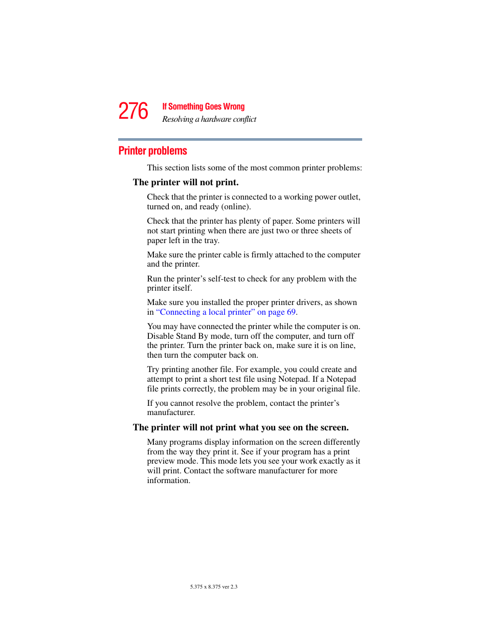 Printer problems | Toshiba F15 User Manual | Page 276 / 328