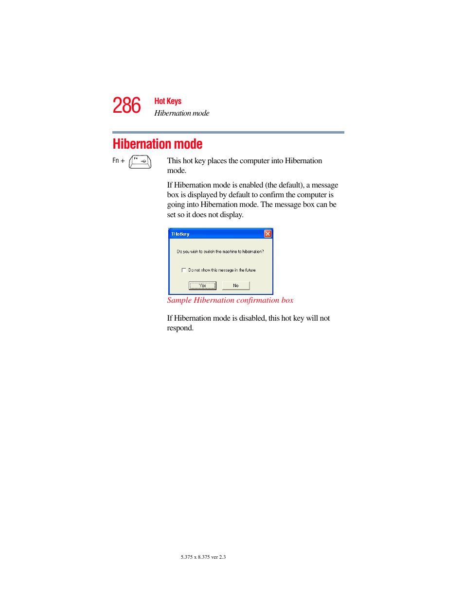 Hibernation mode | Toshiba F15 User Manual | Page 286 / 328