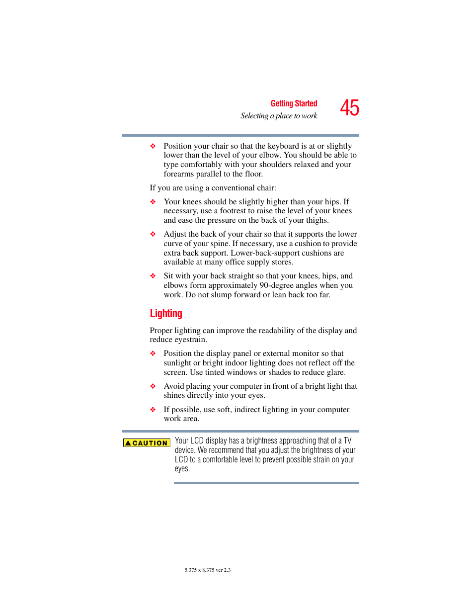 Lighting | Toshiba F15 User Manual | Page 45 / 328