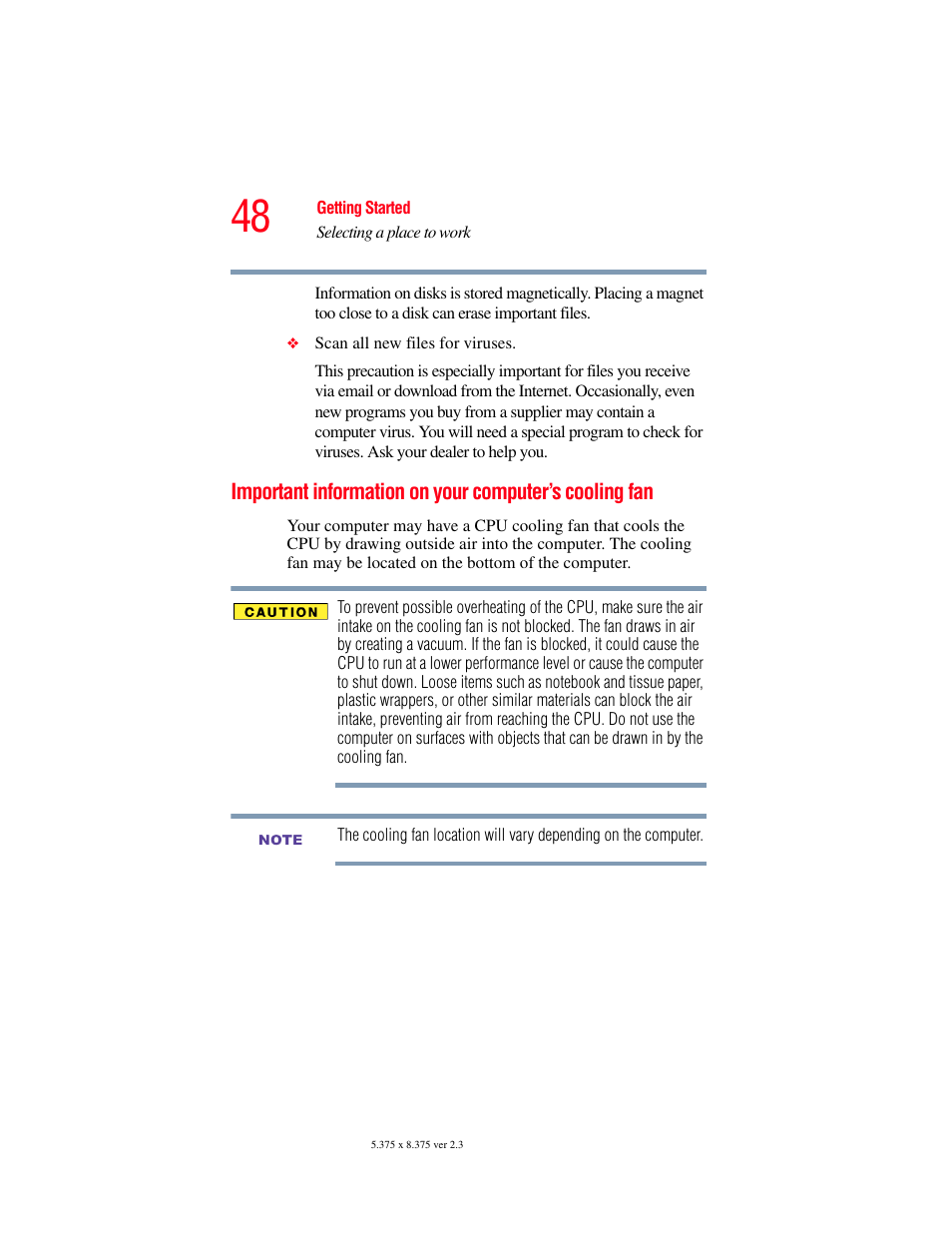 Important information on your computer’s, Cooling fan | Toshiba F15 User Manual | Page 48 / 328