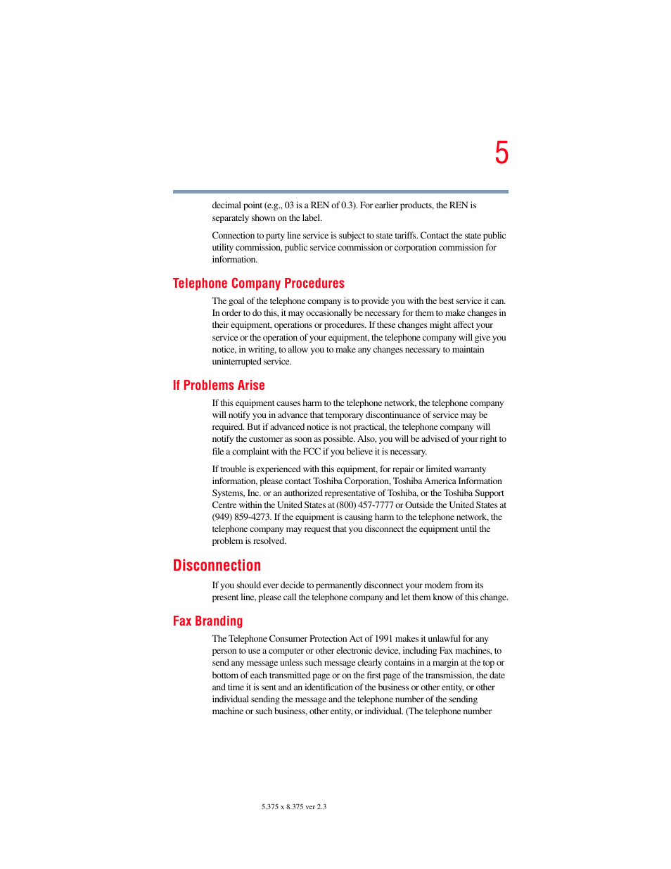 Disconnection | Toshiba F15 User Manual | Page 5 / 328