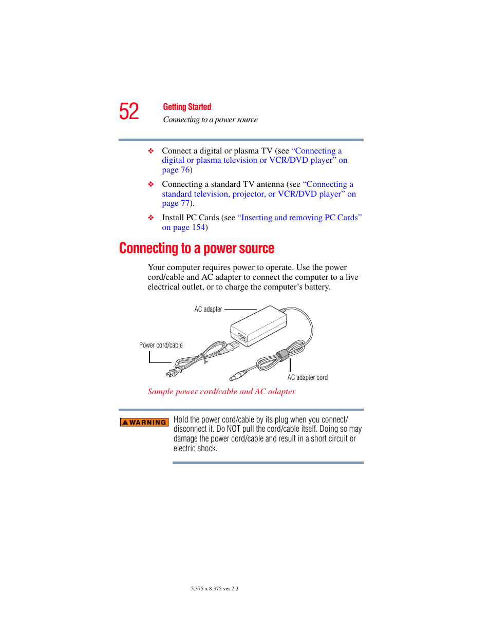 Connecting to a power source | Toshiba F15 User Manual | Page 52 / 328