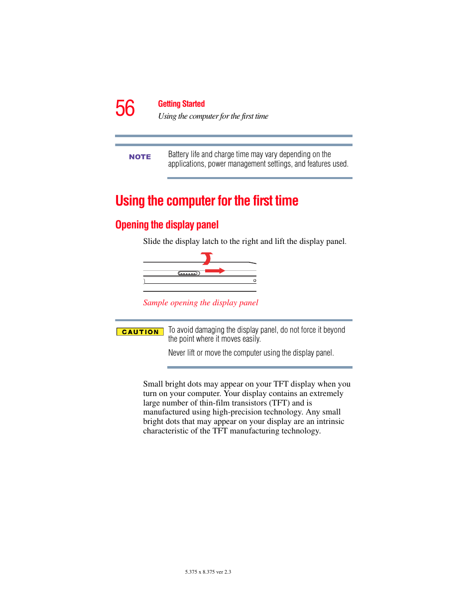 Using the computer for the first time, Opening the display panel | Toshiba F15 User Manual | Page 56 / 328
