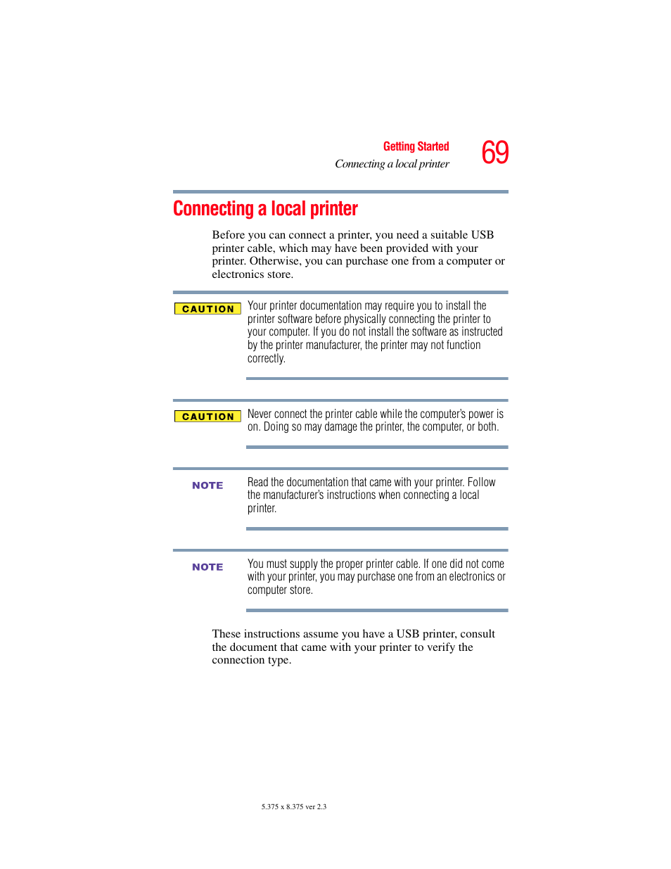 Connecting a local printer, Connect a local printer (see | Toshiba F15 User Manual | Page 69 / 328