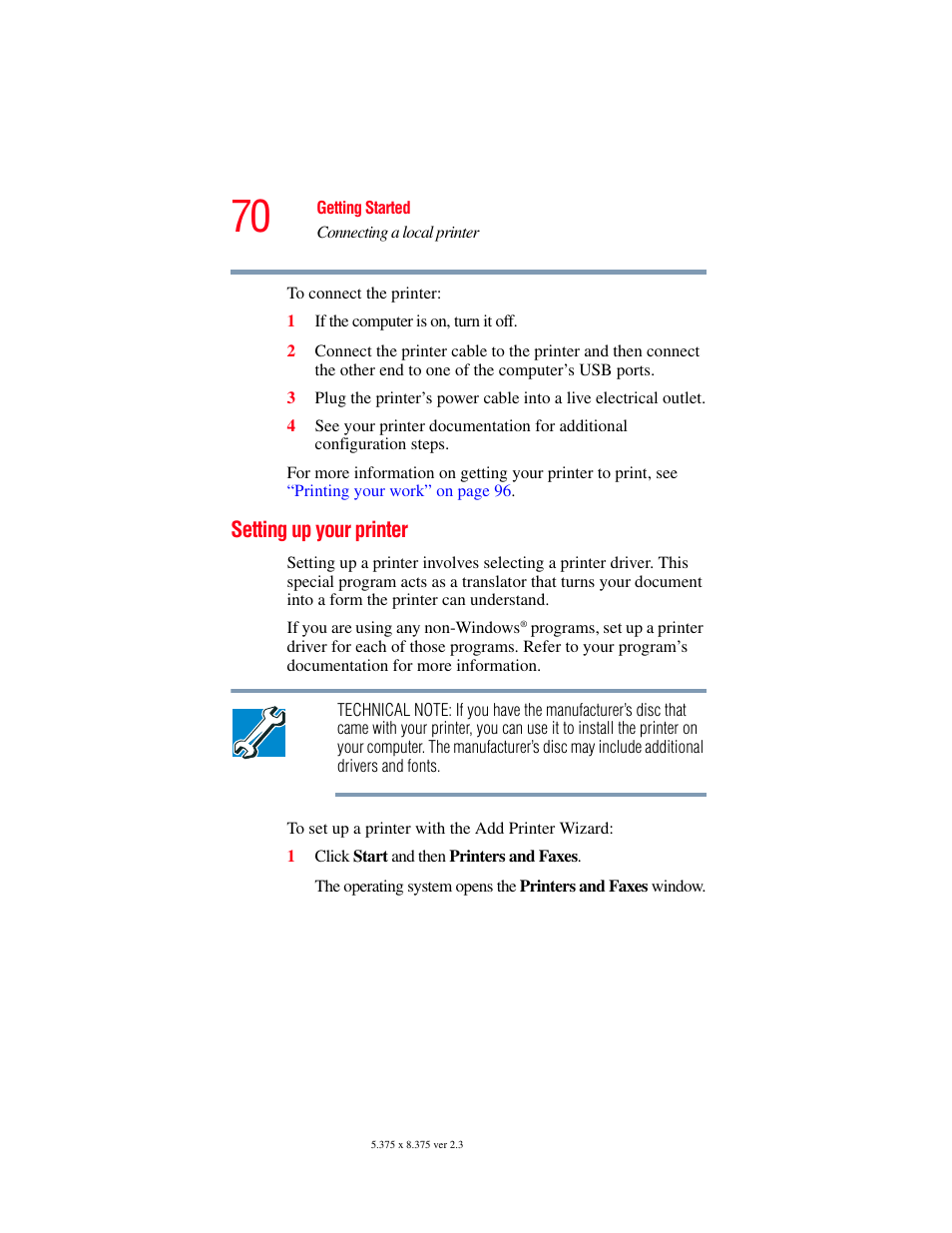 Setting up your printer | Toshiba F15 User Manual | Page 70 / 328