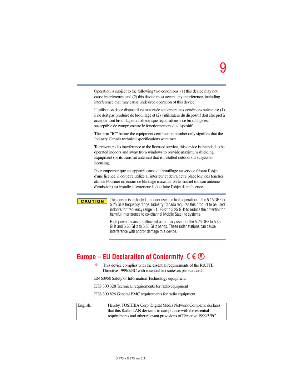 Europe – eu declaration of conformity | Toshiba F15 User Manual | Page 9 / 328