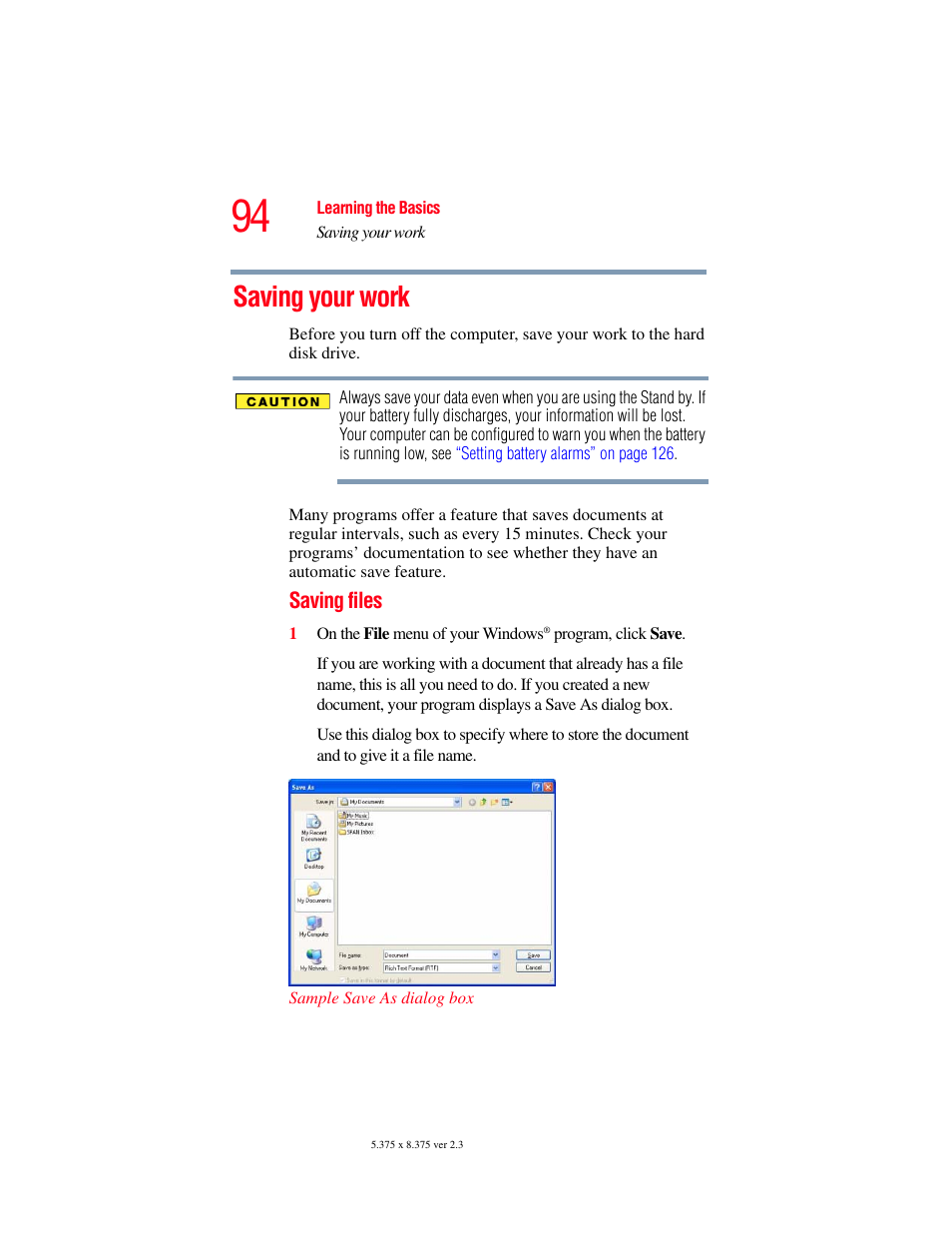 Saving your work | Toshiba F15 User Manual | Page 94 / 328