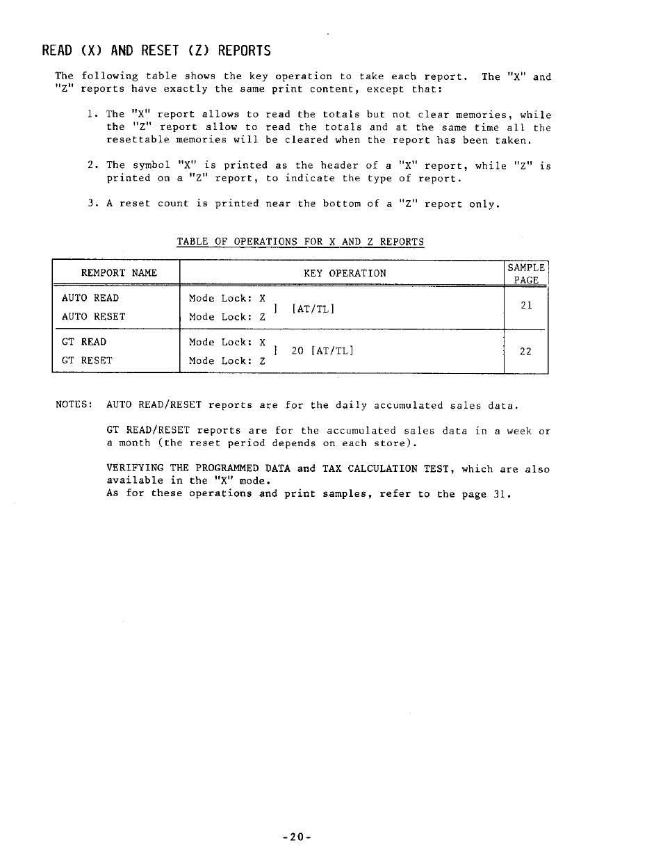 Read (x) and reset (z) reports | Toshiba MA-205 User Manual | Page 23 / 41