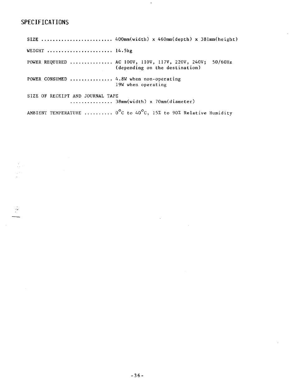 Specifications | Toshiba MA-205 User Manual | Page 39 / 41