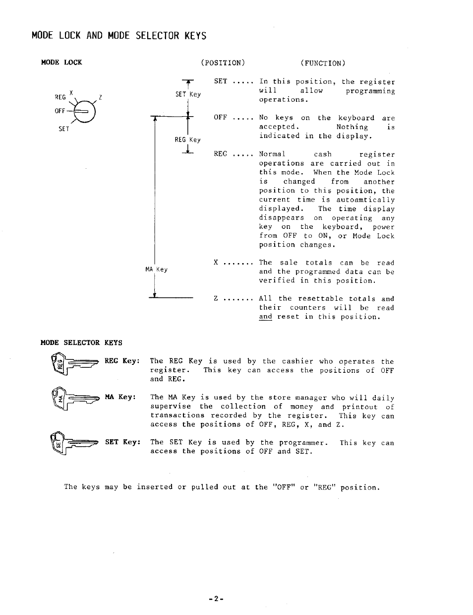 Mode lock and mode selector keys, Mode lock, Mode selector keys | Toshiba MA-205 User Manual | Page 5 / 41