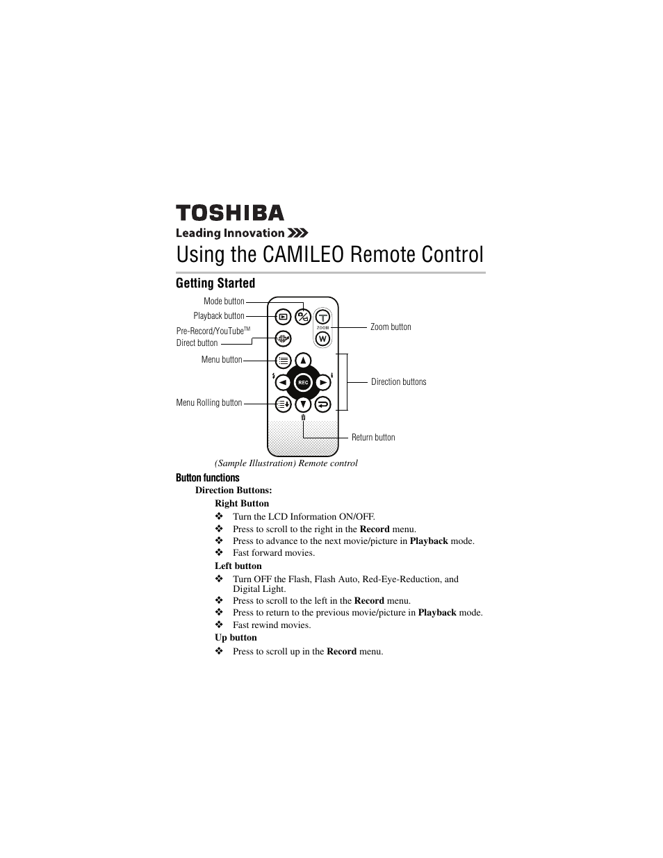 Toshiba Camileo PA3791U-1CAM User Manual | 2 pages