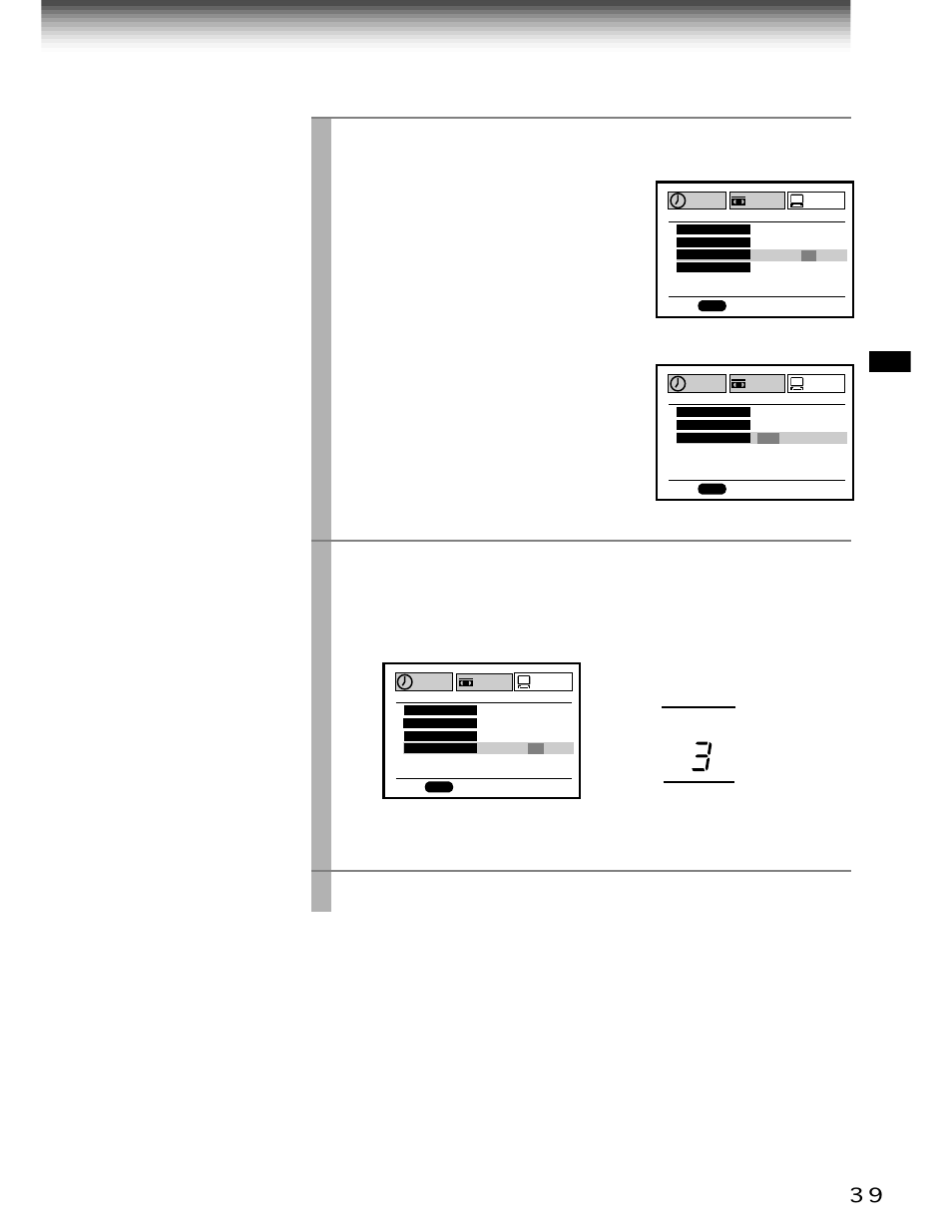 Play/x2, Stop, Number buttons | Prog, Select “control” using, And set to “on” or “off” using, Select “brand type” using, And enter a brand code of your dss, Satellite receiver using, Refer to the table on the next page | Toshiba W-704C User Manual | Page 39 / 48