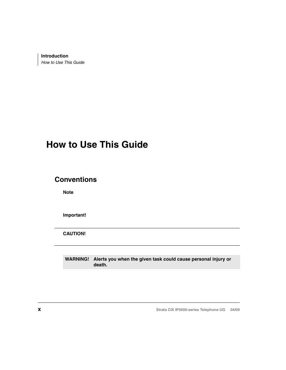How to use this guide, Conventions | Toshiba Strata CIX IP5000-UG-VB User Manual | Page 16 / 216