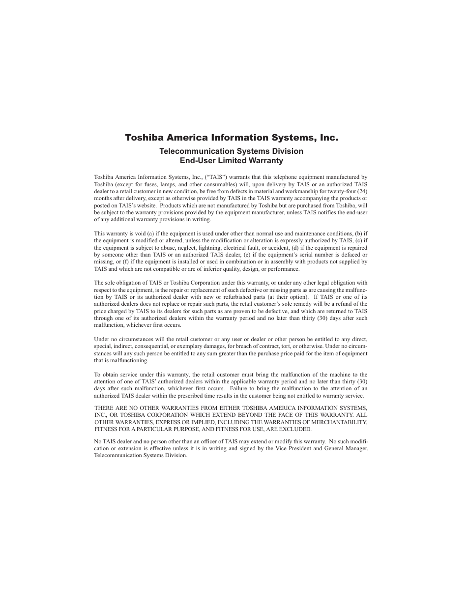Toshiba america information systems, inc | Toshiba Strata CIX IP5000-UG-VB User Manual | Page 4 / 216