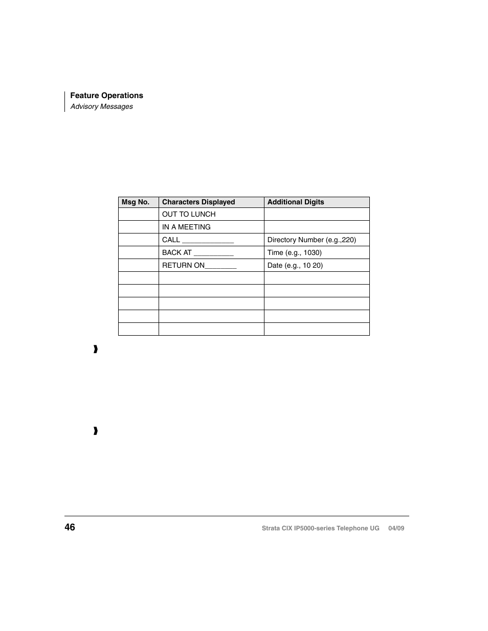 Advisory messages | Toshiba Strata CIX IP5000-UG-VB User Manual | Page 64 / 216