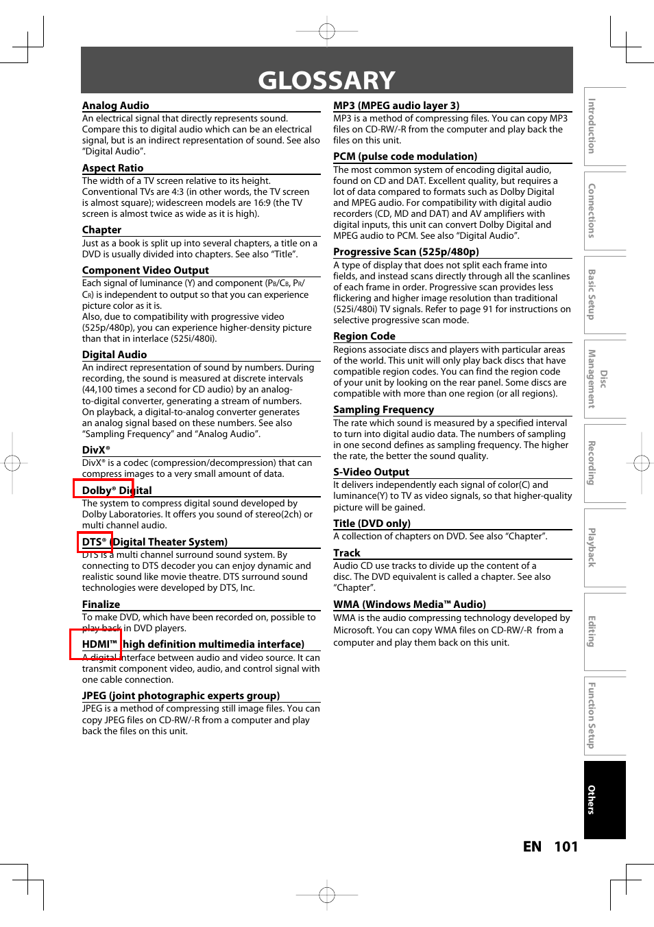 Glossary | Toshiba D-R400 User Manual | Page 101 / 103