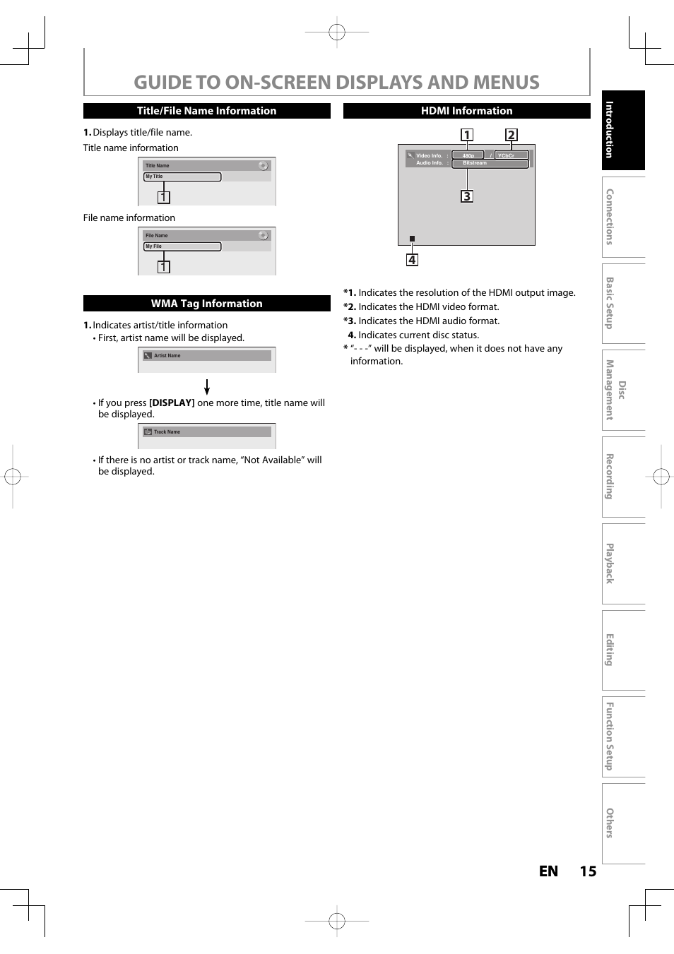 Guide to on-screen displays and menus, 15 en 15 en | Toshiba D-R400 User Manual | Page 15 / 103