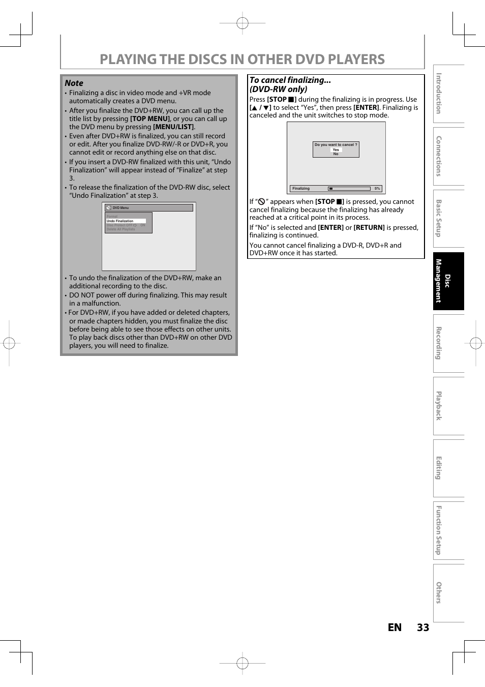 Playing the discs in other dvd players, 33 en 33 en | Toshiba D-R400 User Manual | Page 33 / 103