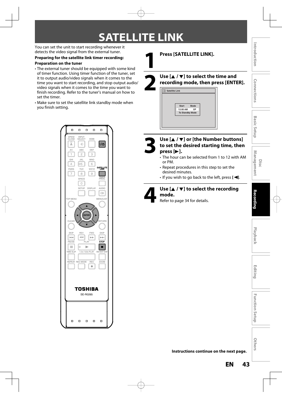 Satellite link, 43 en 43 en | Toshiba D-R400 User Manual | Page 43 / 103