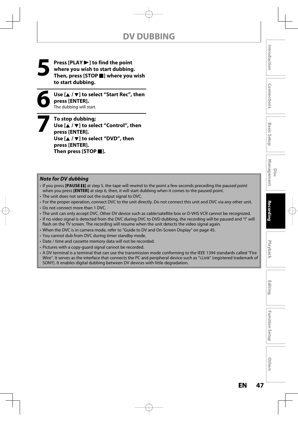 Dv dubbing | Toshiba D-R400 User Manual | Page 47 / 103