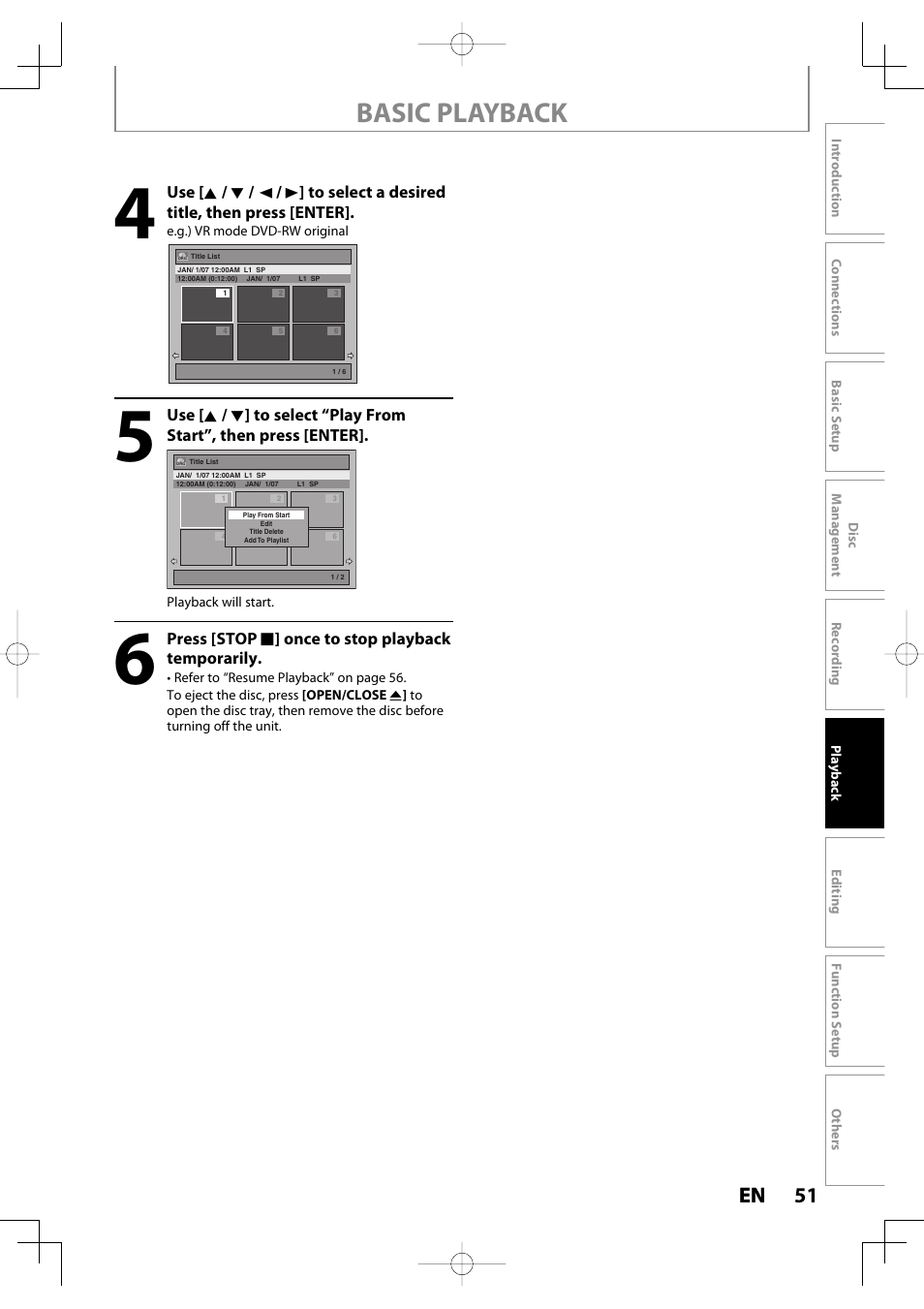 Basic playback, 51 en 51 en | Toshiba D-R400 User Manual | Page 51 / 103