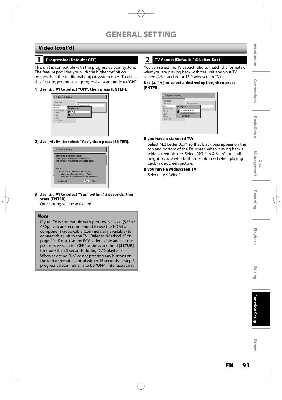 General setting, 91 en 91 en, Video (cont’d) | Toshiba D-R400 User Manual | Page 91 / 103