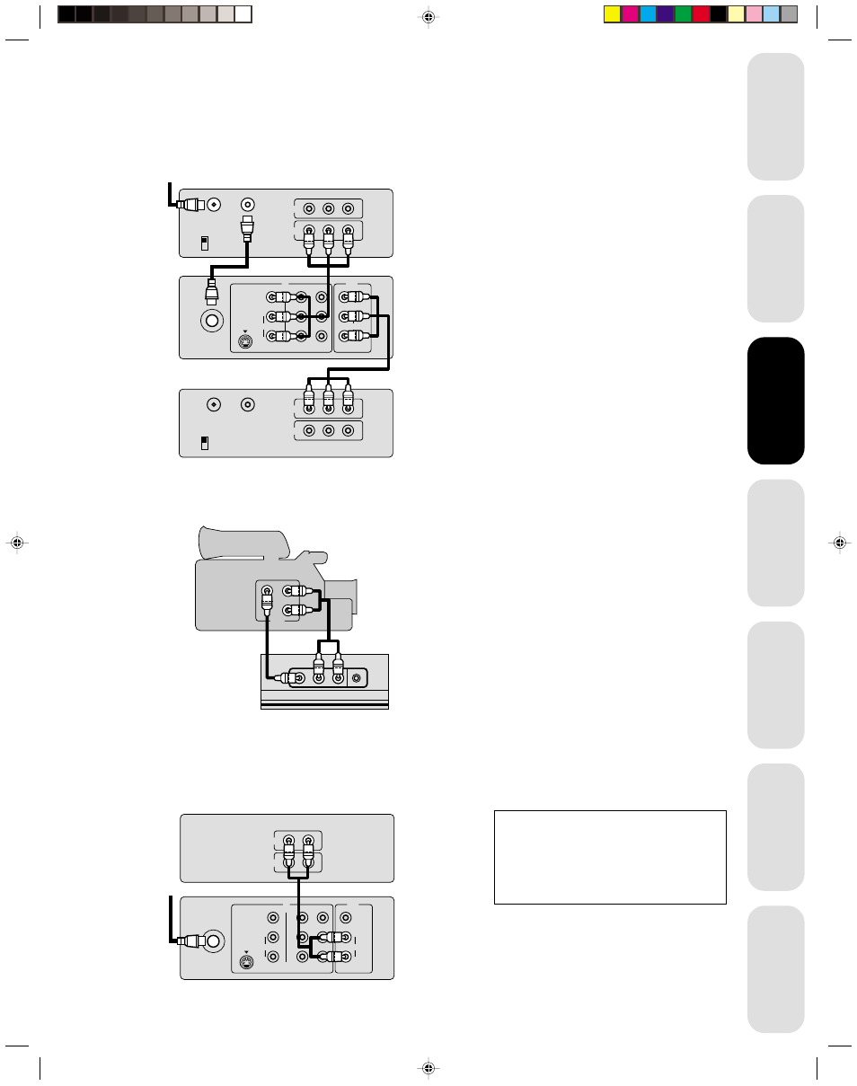 Connecting two vcrs, Connecting a camcorder, Connecting an audio amplifier | Caution, Connecting your tv | Toshiba Color Television 14AF42 User Manual | Page 9 / 36