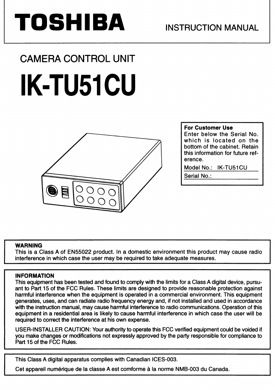 Toshiba IK - TU51CU User Manual | 53 pages