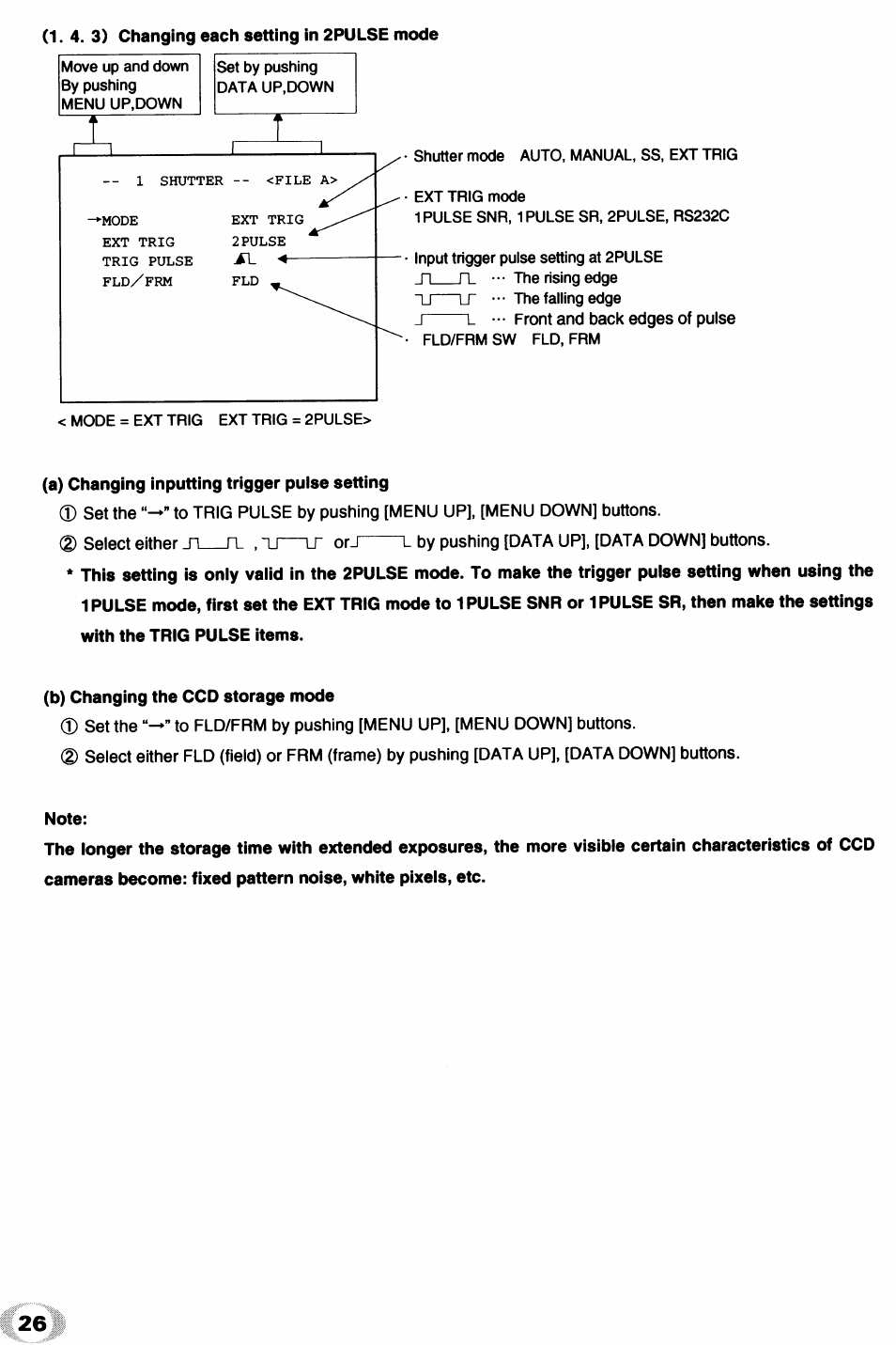 A) changing inputting trigger pulse setting, B) changing the ccd storage mode, Note | Toshiba IK - TU51CU User Manual | Page 26 / 53