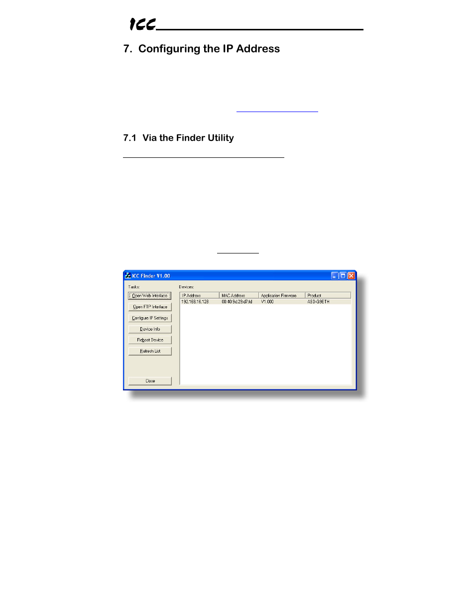 Configuring the ip address | Toshiba ICC Multiprotocol Ethernet Interface ASD-G9ETH User Manual | Page 20 / 100