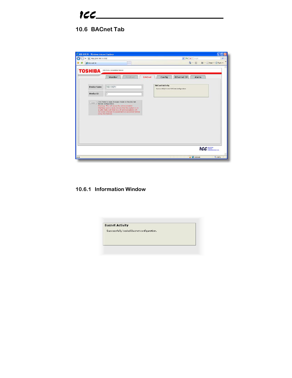 Toshiba ICC Multiprotocol Ethernet Interface ASD-G9ETH User Manual | Page 34 / 100