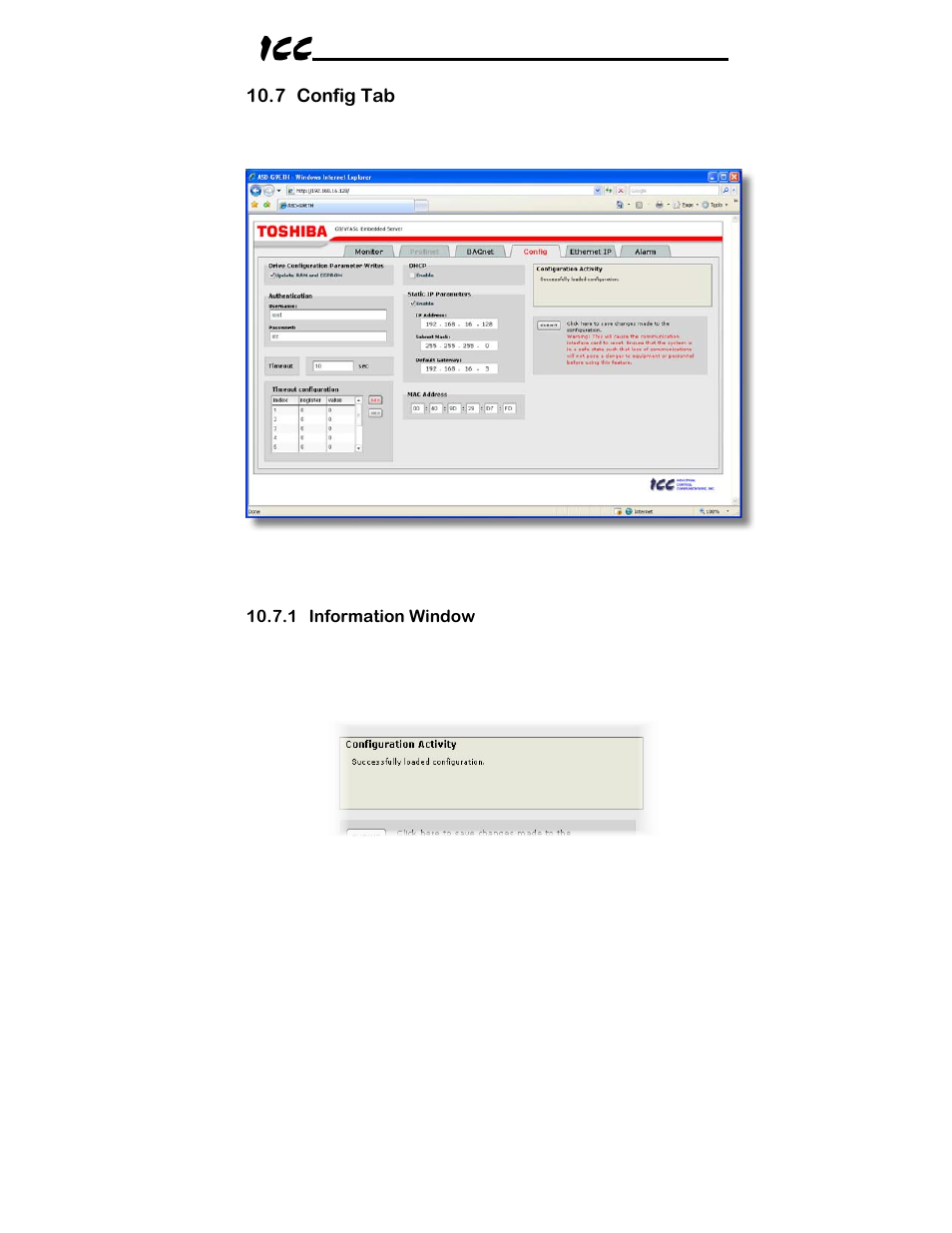 Toshiba ICC Multiprotocol Ethernet Interface ASD-G9ETH User Manual | Page 36 / 100