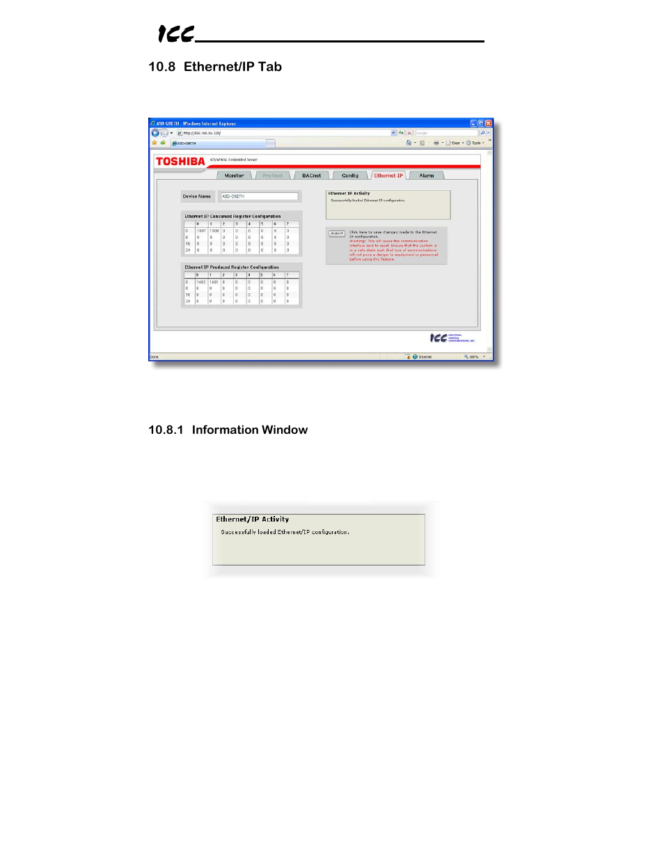 Toshiba ICC Multiprotocol Ethernet Interface ASD-G9ETH User Manual | Page 41 / 100