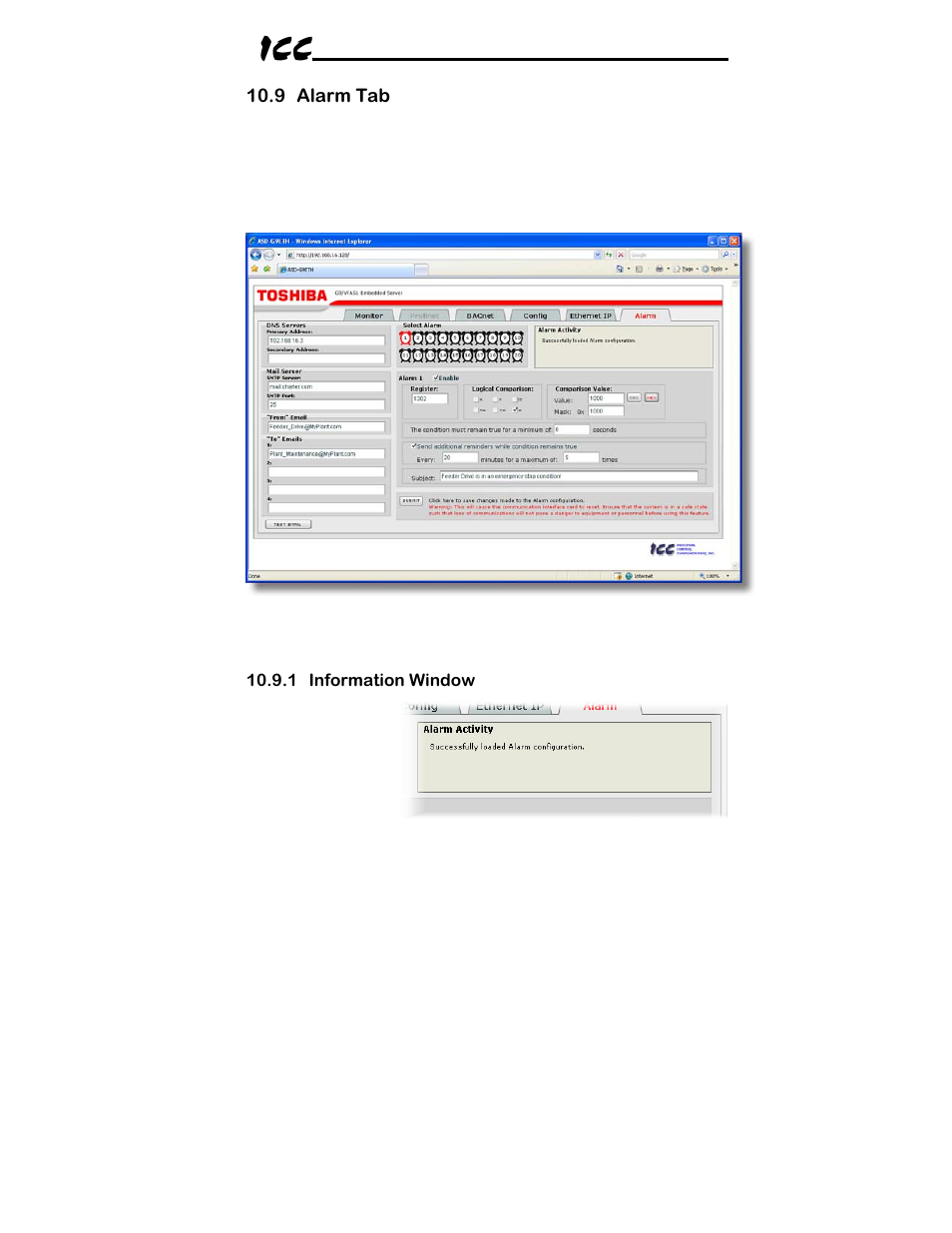 Toshiba ICC Multiprotocol Ethernet Interface ASD-G9ETH User Manual | Page 44 / 100