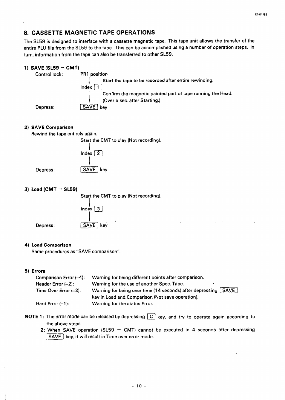 Cassette magnetic tape operations | Toshiba TEC SL59 SERIES User Manual | Page 11 / 51