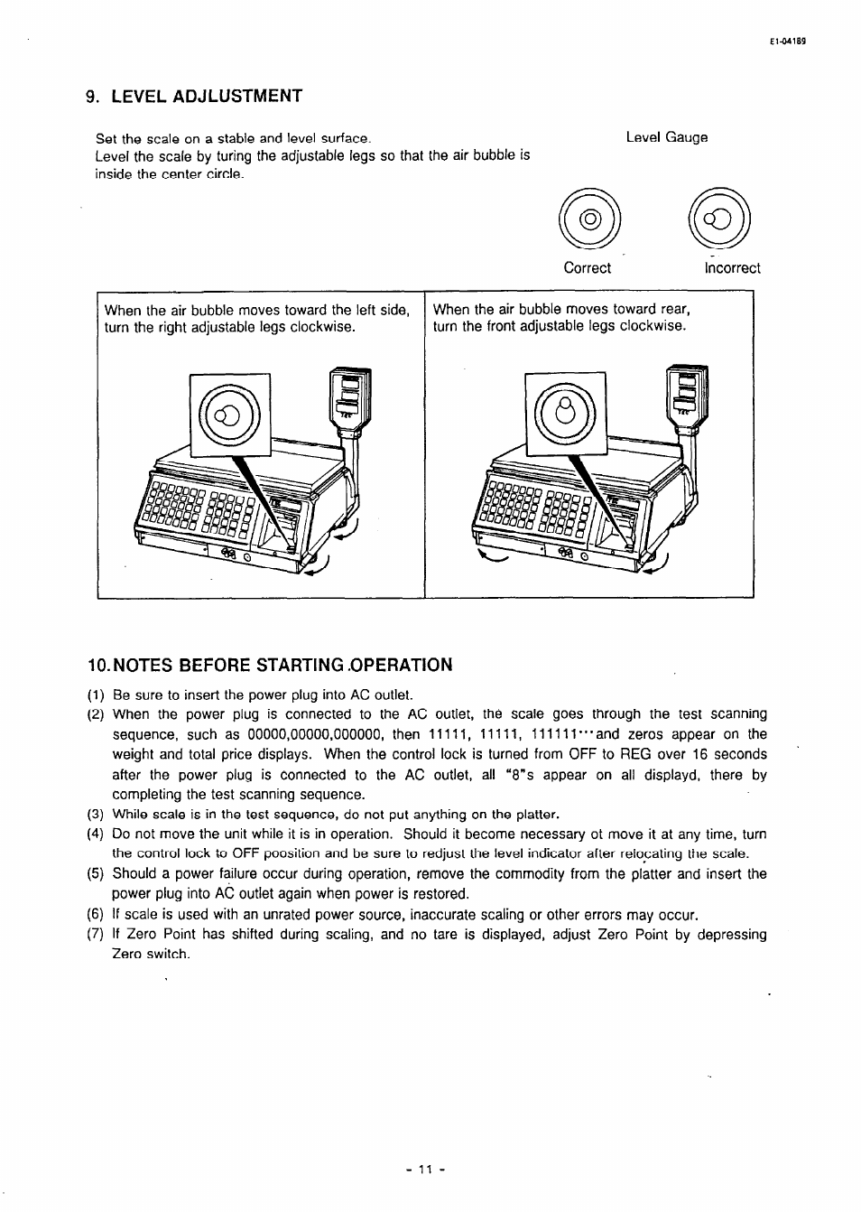 Level adjlustment, Notes before starting .operation | Toshiba TEC SL59 SERIES User Manual | Page 12 / 51