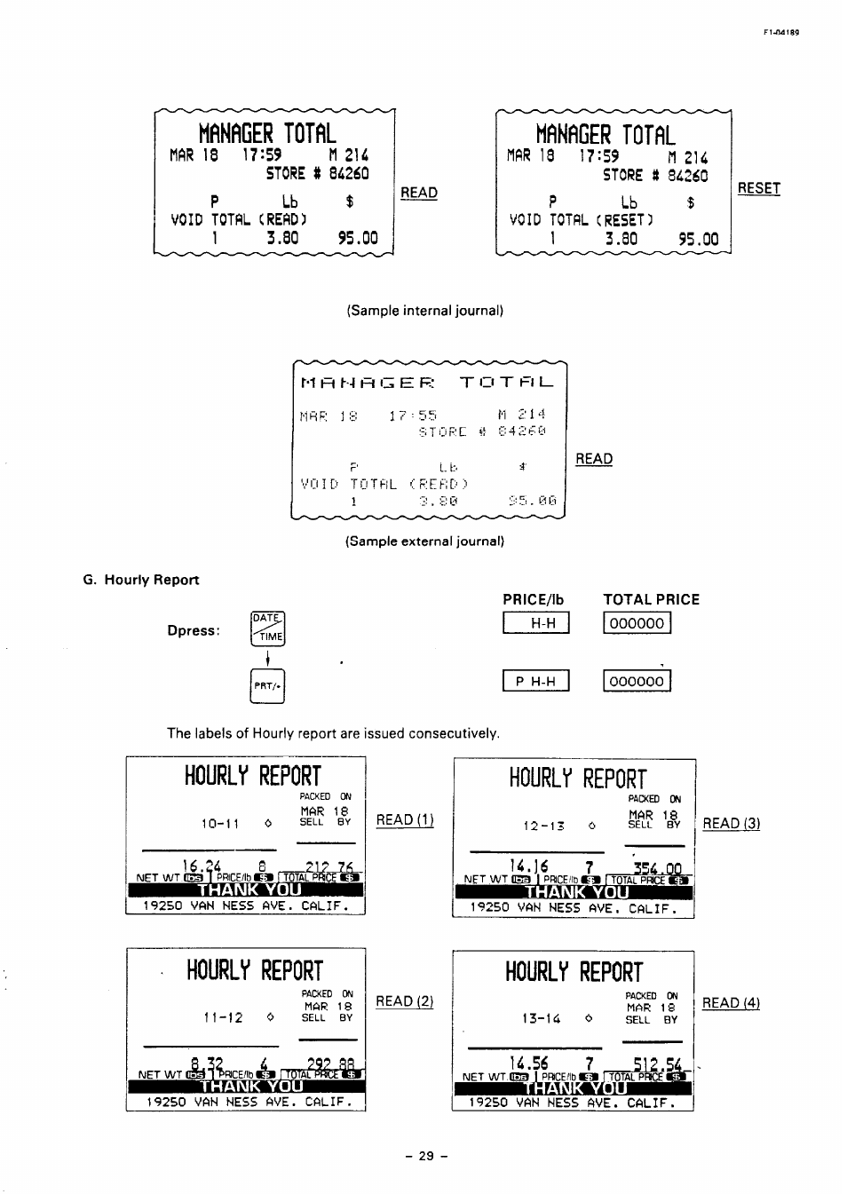 U.56 7 _ 512.54 i, Hfihfiger totñl mfinfiger totfil, Hourlv report | Hourly report | Toshiba TEC SL59 SERIES User Manual | Page 28 / 51