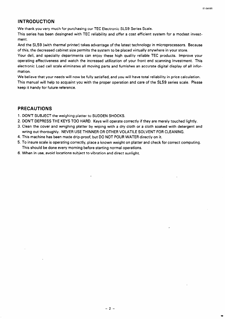 Introduction, Precautions | Toshiba TEC SL59 SERIES User Manual | Page 3 / 51