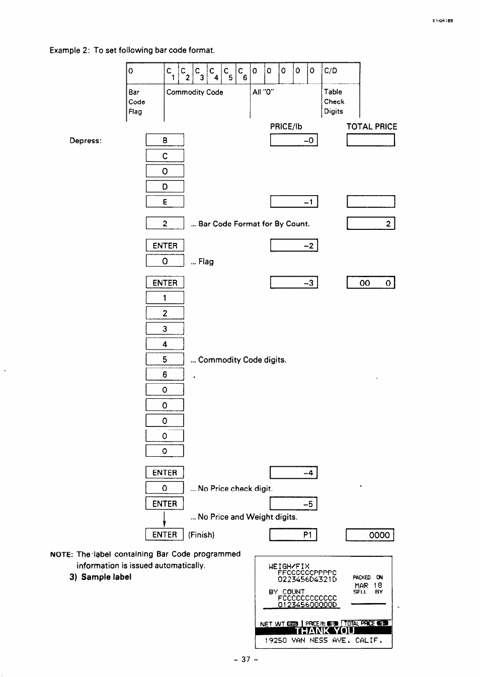 3) sample label | Toshiba TEC SL59 SERIES User Manual | Page 36 / 51