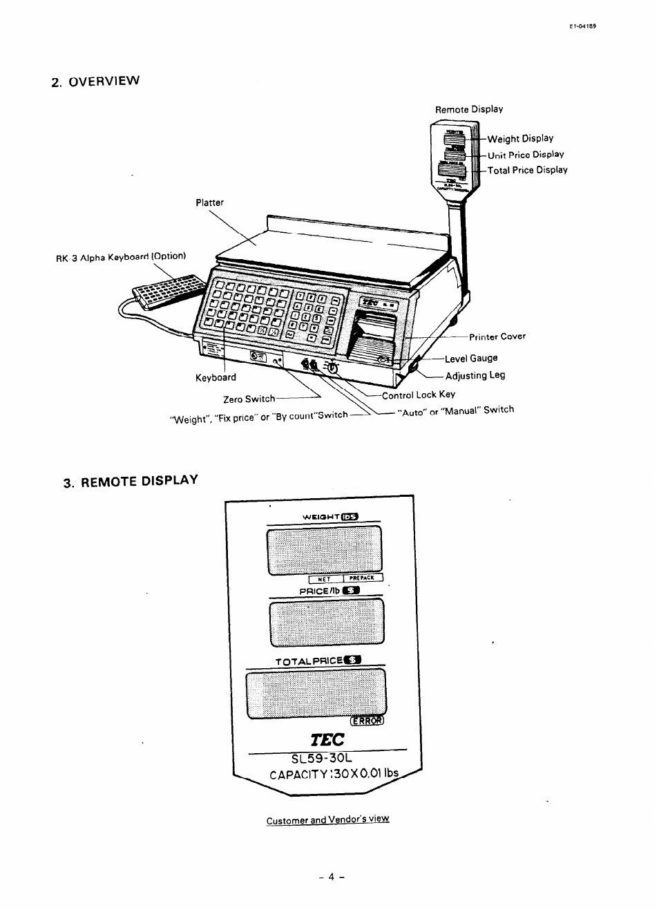 Overview, Remote display | Toshiba TEC SL59 SERIES User Manual | Page 5 / 51