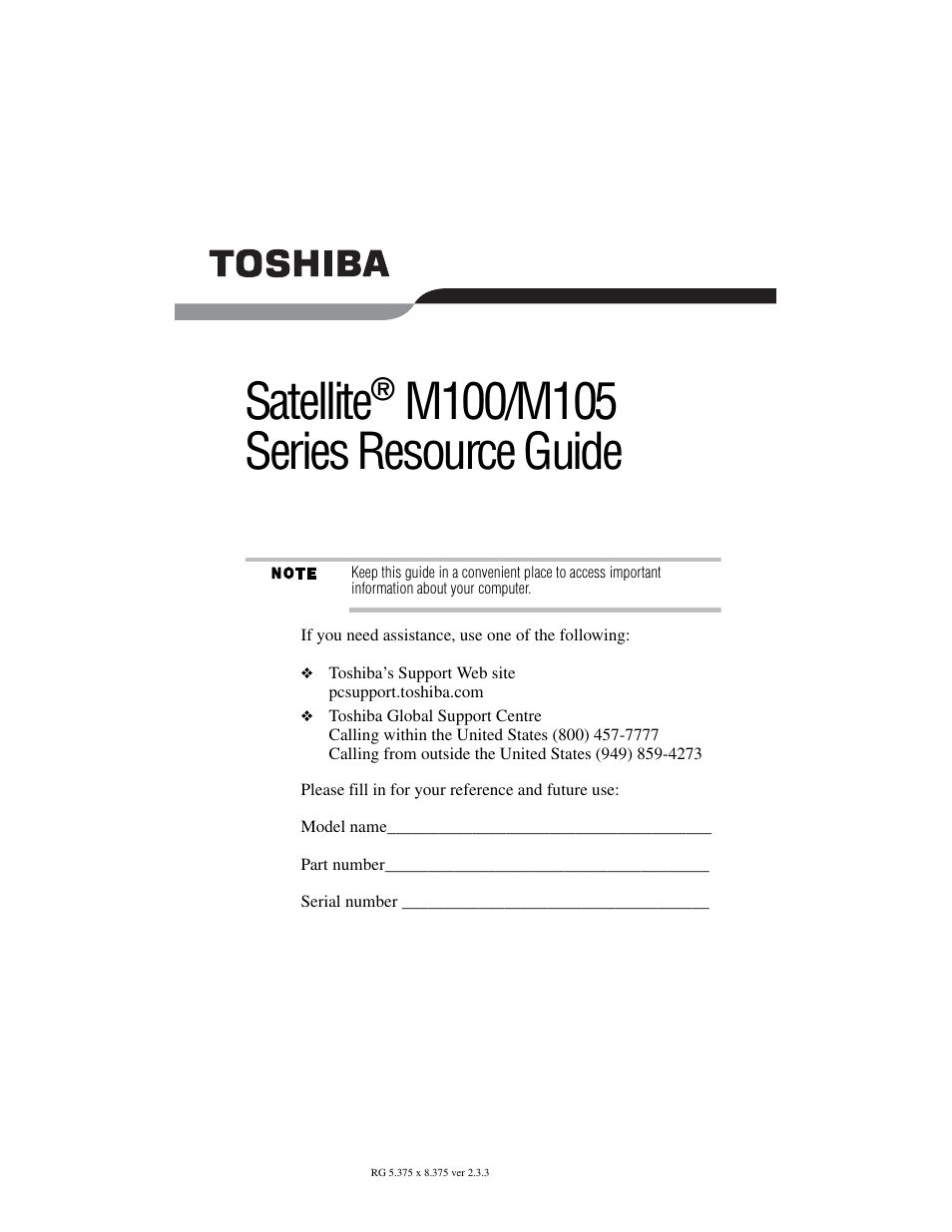 Toshiba M105 User Manual | 60 pages