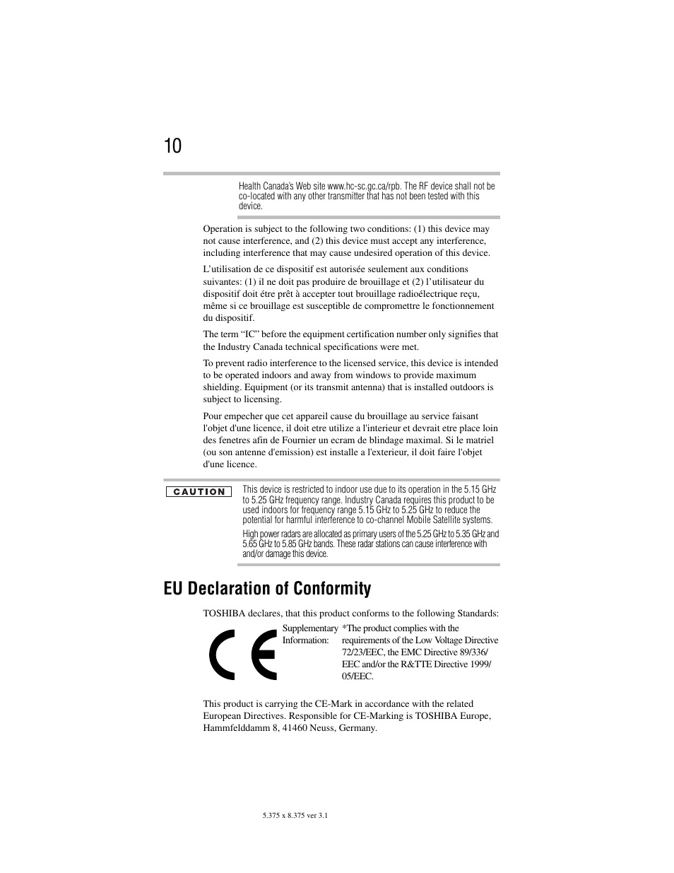 Eu declaration of conformity | Toshiba M105 User Manual | Page 10 / 60