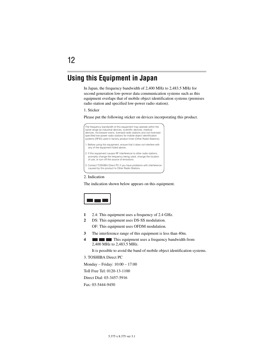 Using this equipment in japan | Toshiba M105 User Manual | Page 12 / 60