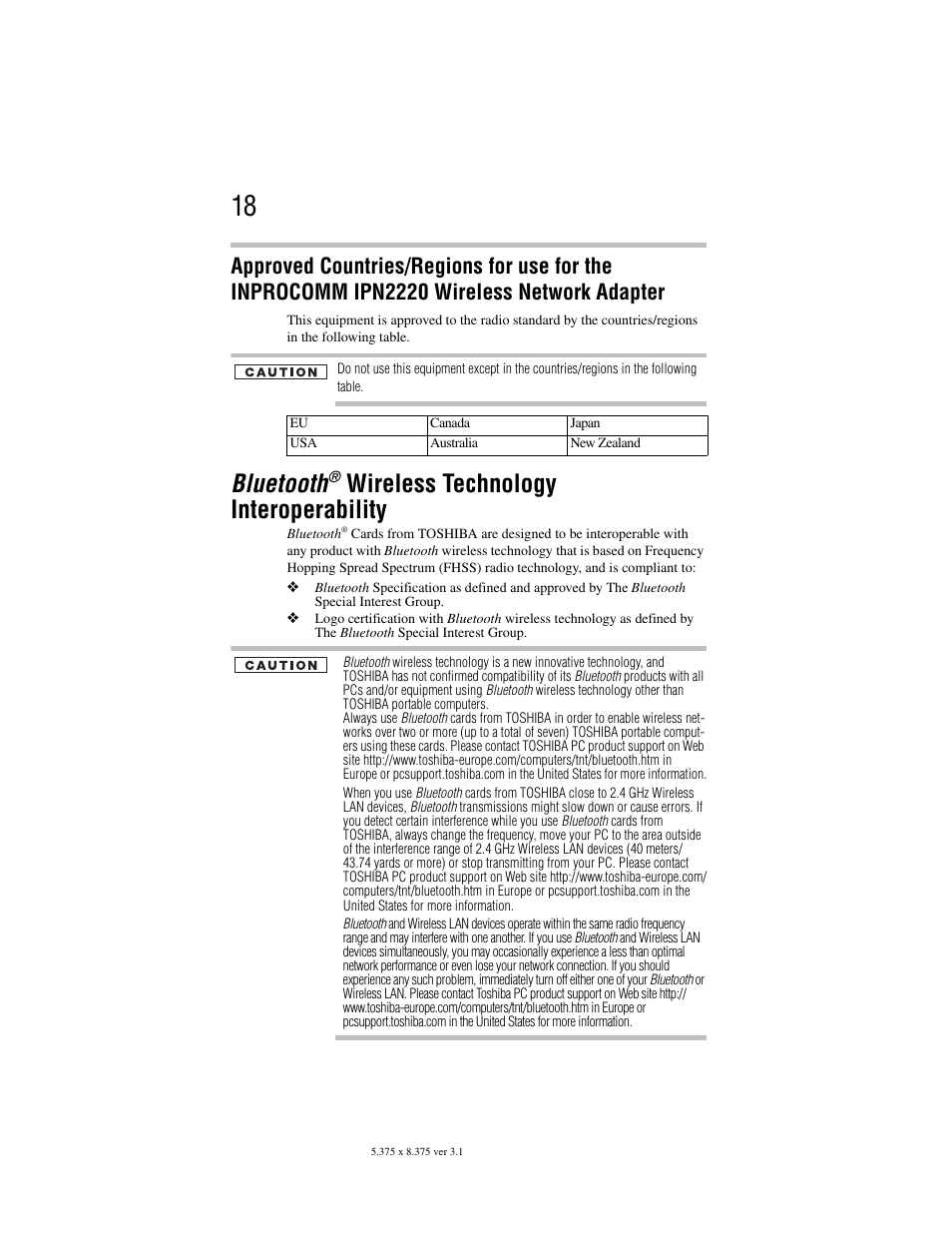 Bluetooth, Wireless technology interoperability | Toshiba M105 User Manual | Page 18 / 60
