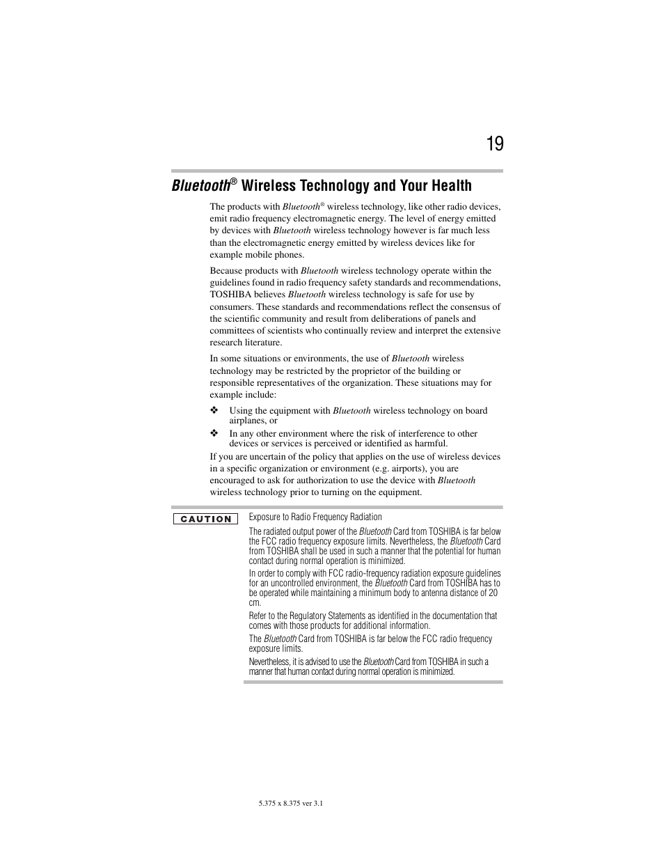 Bluetooth, Wireless technology and your health | Toshiba M105 User Manual | Page 19 / 60