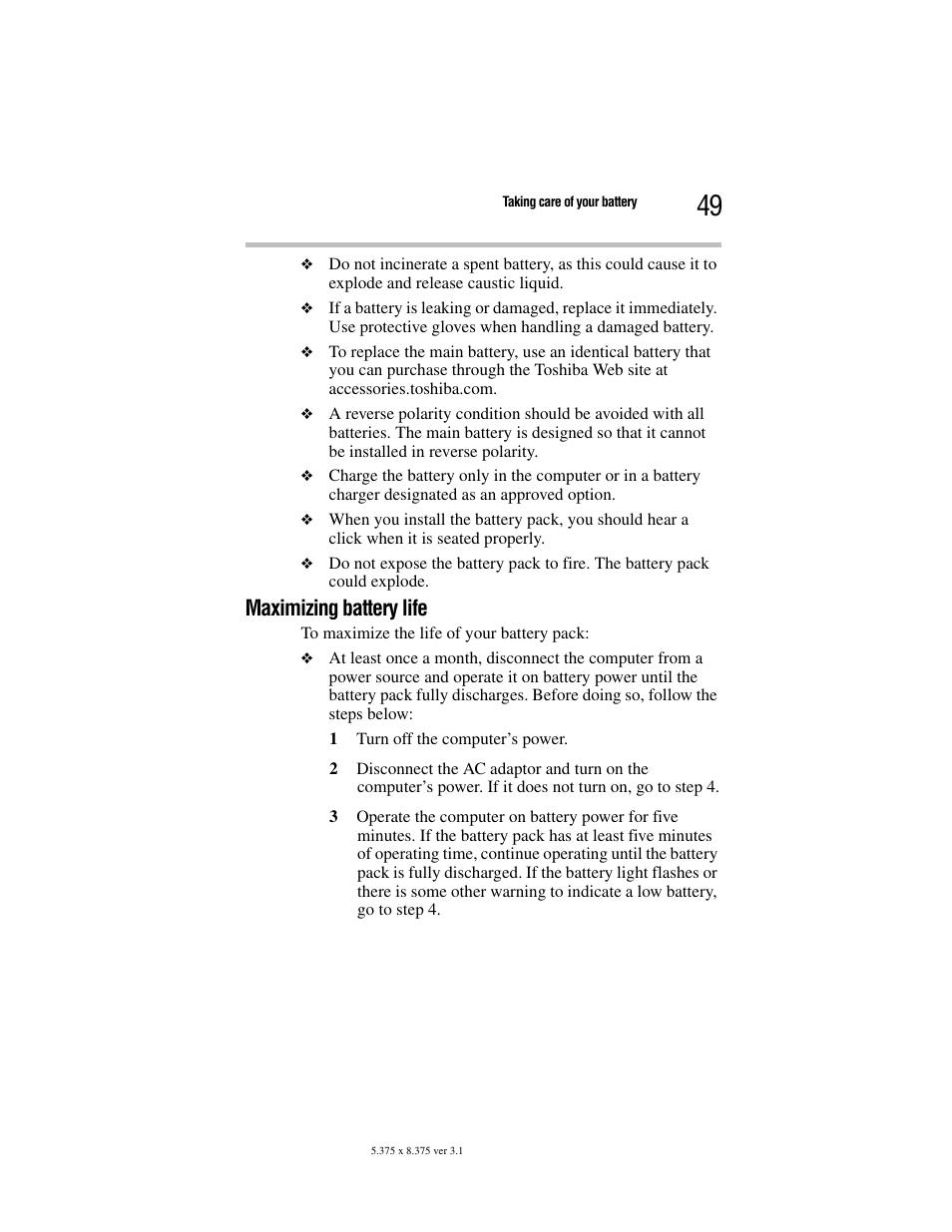 Maximizing battery life | Toshiba M105 User Manual | Page 49 / 60