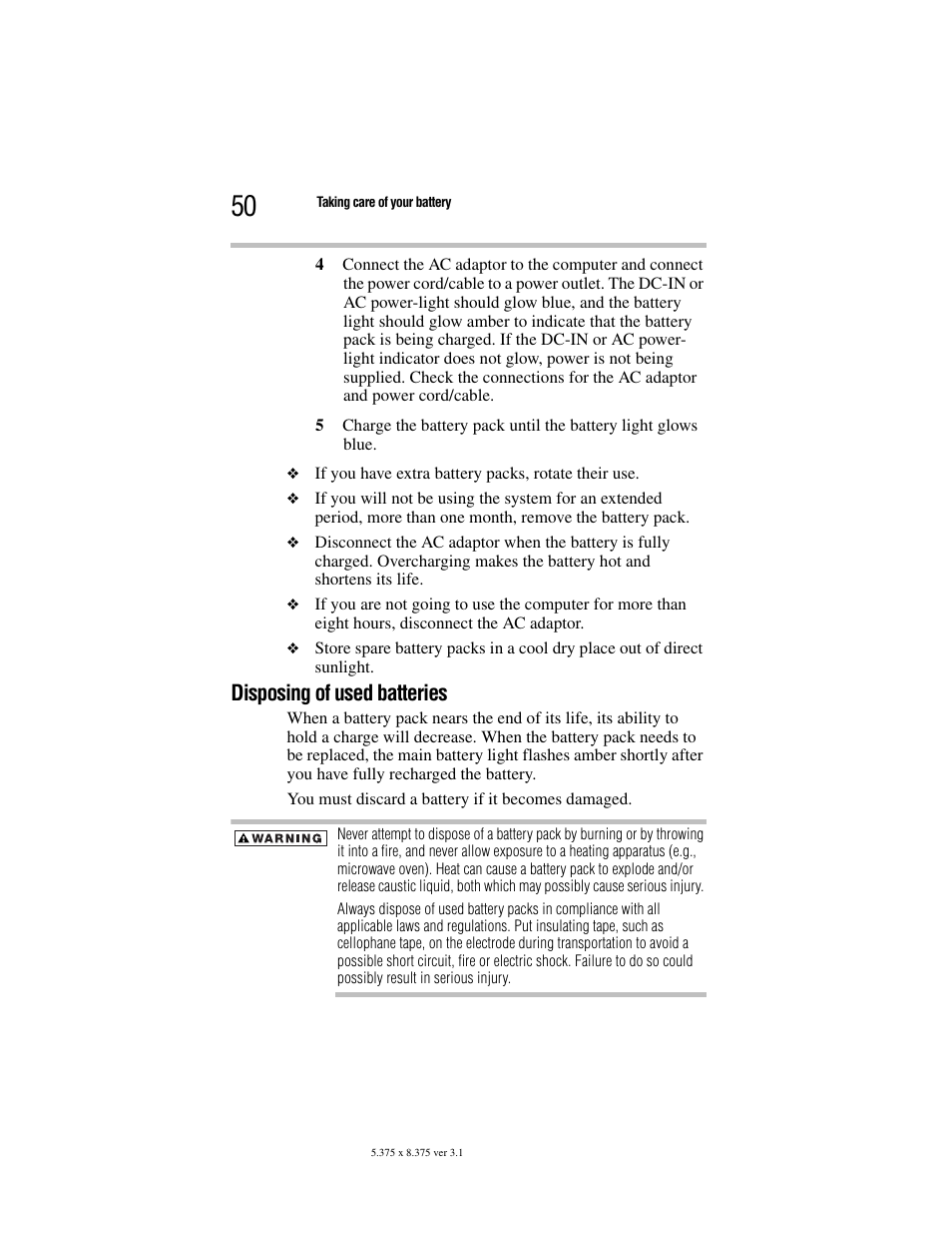 Disposing of used batteries | Toshiba M105 User Manual | Page 50 / 60