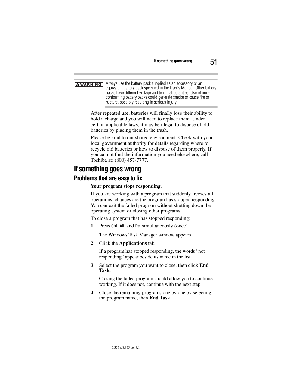 If something goes wrong, Problems that are easy to fix | Toshiba M105 User Manual | Page 51 / 60