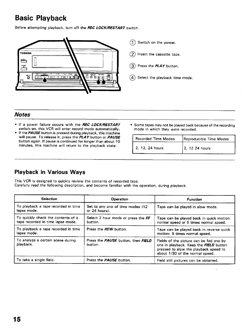 Basic playback, Playback in various ways | Toshiba KV-5024A User Manual | Page 16 / 20