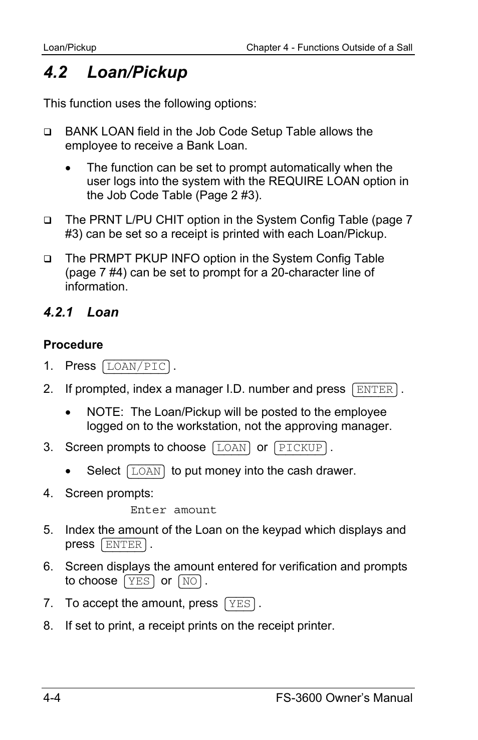 2 loan/pickup, 1 loan | Toshiba TEC FS-3600 User Manual | Page 104 / 146